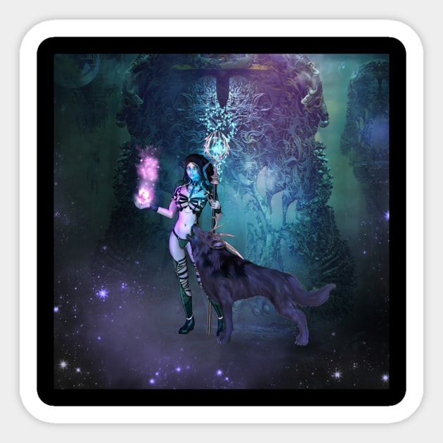 Wonderful fairy with awesome wolf in the night Sticker by Nicky2342